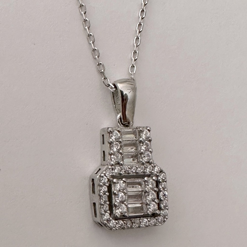 925 Silver necklace baguette cz baguette and round clear cubic zirconia stones